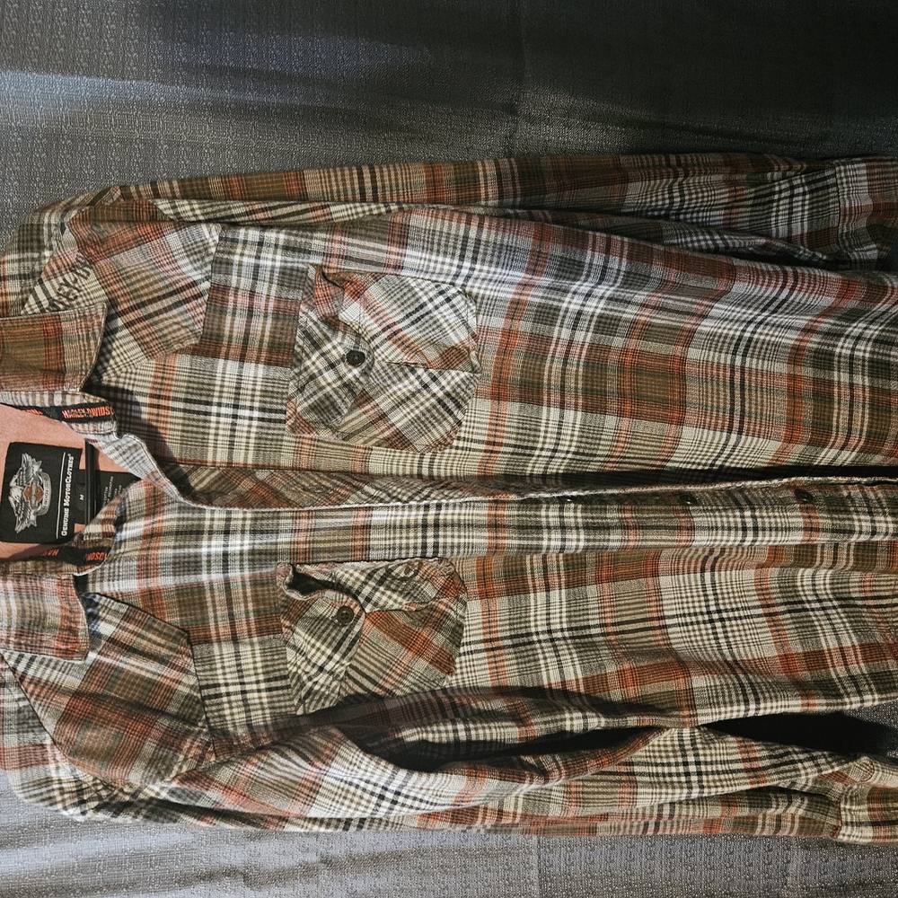 Harley-Davidson Brown and White Casual Button Down Shirt